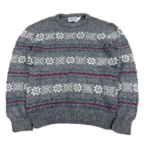 Vintage Environmental Clothing Gray Snowflake USA Nordic Ski Sweater Large